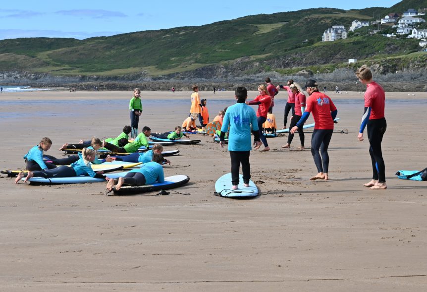 Grom squad, kids surf lesson, children surf lessons, surf school Woolacombe North Devon, Near Croyde, Saunton, Putsborough.