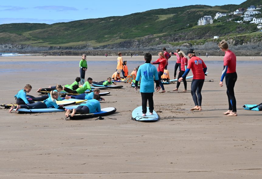 Grom squad, kids surf lesson, children surf lessons, surf school Woolacombe North Devon, Near Croyde, Saunton, Putsborough. Woolacombe Bay