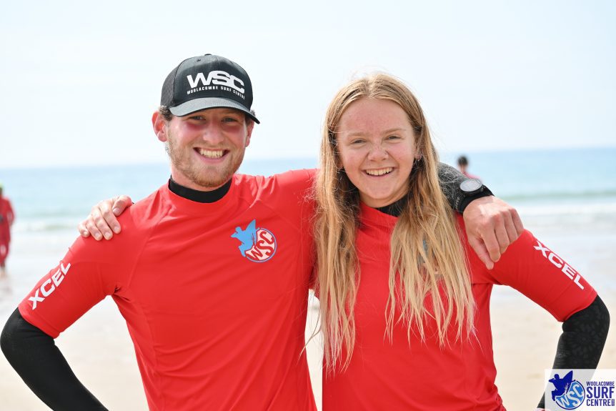 Surfing Woolacombe at Woolacombe Surf Centre, the best surf school, learn to surf, at Woolacombe Surf Centre aka Woolacombe Surf School, North Devon, near Putsborough, Croyde, Saunton Sands North Devon, the best surf school for learning to surf. NVBLQ course provider Surf South West